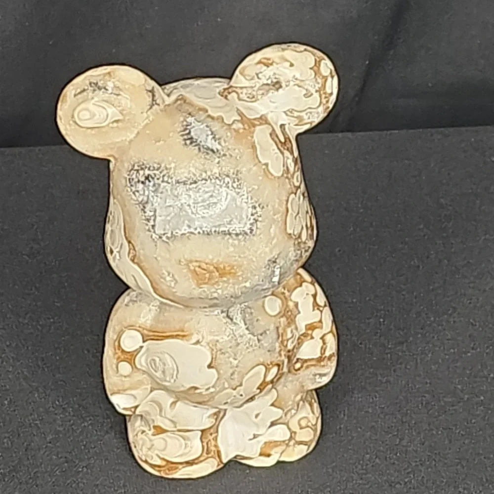 235 g a teddy bear figurine, made from stone jasper or a similar agate material.
